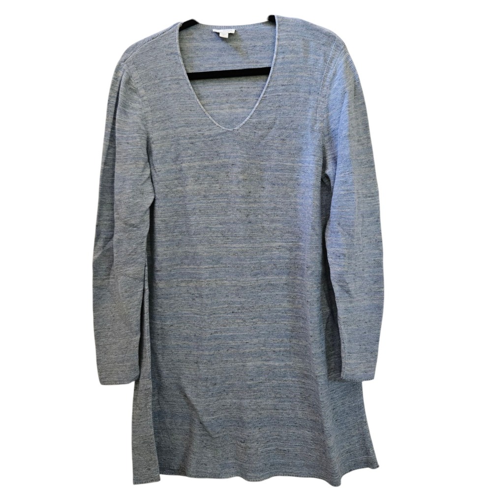 J Jill Sweater Top Women‎ L Heather Blue Linen Blend Long Sleeve Knit 3/4 Sleeve